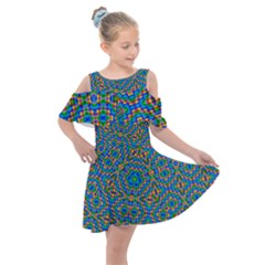 Abstract Background Futuristic Handcraft Kids  Shoulder Cutout Chiffon Dress