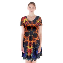 Kaleidoscope Art Unique Design Short Sleeve V-neck Flare Dress