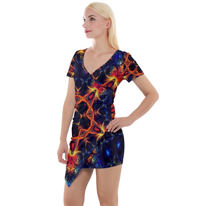 Kaleidoscope Art Unique Design Short Sleeve Asymmetric Mini Dress