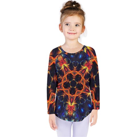 Kaleidoscope Art Unique Design Kids  Long Sleeve Tee by Wegoenart