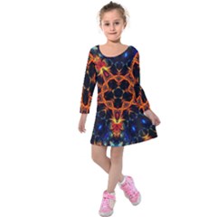 Kaleidoscope Art Unique Design Kids  Long Sleeve Velvet Dress by Wegoenart