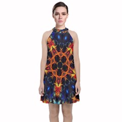 Kaleidoscope Art Unique Design Velvet Halter Neckline Dress  by Wegoenart