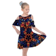 Kaleidoscope Art Unique Design Kids  Shoulder Cutout Chiffon Dress by Wegoenart