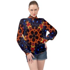 Kaleidoscope Art Unique Design High Neck Long Sleeve Chiffon Top