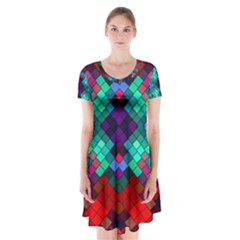 Abstract Art Background Design Short Sleeve V-neck Flare Dress