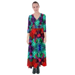 Abstract Art Background Design Button Up Maxi Dress