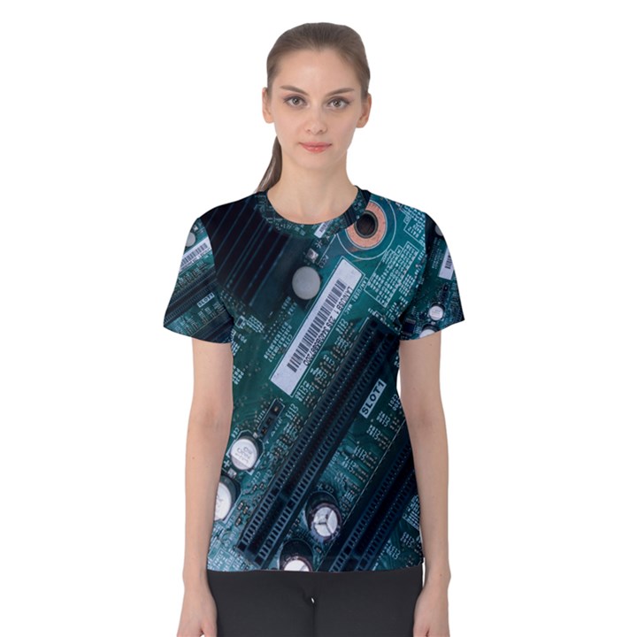 Green And Black Computer Motherboard Women s Cotton Tee