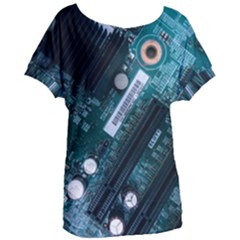 Green And Black Computer Motherboard Women s Oversized Tee by Wegoenart