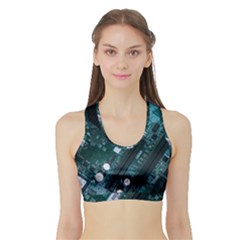 Green And Black Computer Motherboard Sports Bra With Border by Wegoenart