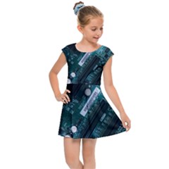 Green And Black Computer Motherboard Kids  Cap Sleeve Dress by Wegoenart