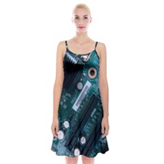 Green And Black Computer Motherboard Spaghetti Strap Velvet Dress