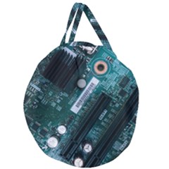 Green And Black Computer Motherboard Giant Round Zipper Tote by Wegoenart