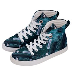 Green And Black Computer Motherboard Men s Hi-top Skate Sneakers by Wegoenart