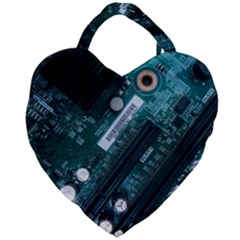 Green And Black Computer Motherboard Giant Heart Shaped Tote by Wegoenart