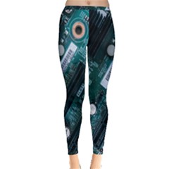 Green And Black Computer Motherboard Inside Out Leggings by Wegoenart