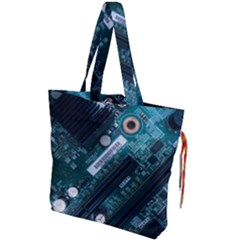 Green And Black Computer Motherboard Drawstring Tote Bag by Wegoenart