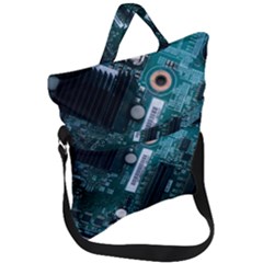 Green And Black Computer Motherboard Fold Over Handle Tote Bag by Wegoenart