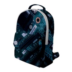 Green And Black Computer Motherboard Flap Pocket Backpack (large) by Wegoenart