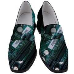 Green And Black Computer Motherboard Women s Chunky Heel Loafers by Wegoenart