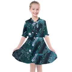 Green And Black Computer Motherboard Kids  All Frills Chiffon Dress