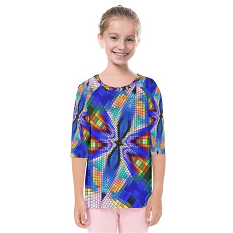 Art Kaleidoscope Meditation Mosaic Kids  Quarter Sleeve Raglan Tee by Wegoenart