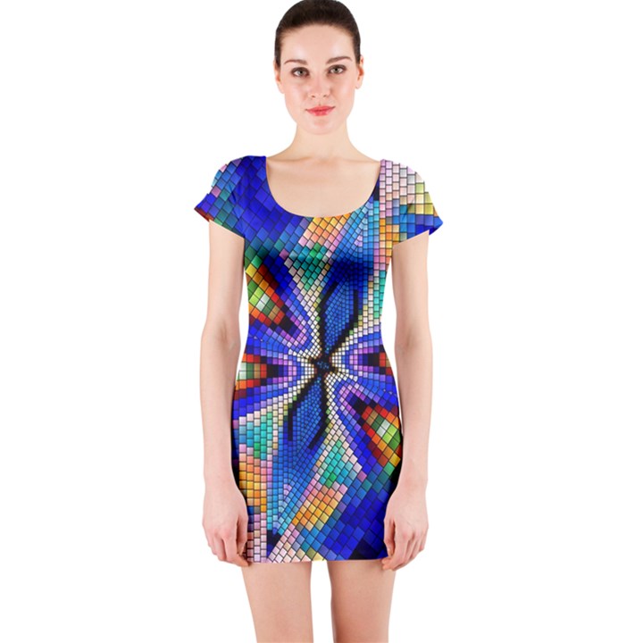 Art Kaleidoscope Meditation Mosaic Short Sleeve Bodycon Dress