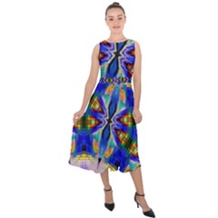 Art Kaleidoscope Meditation Mosaic Midi Tie-back Chiffon Dress by Wegoenart