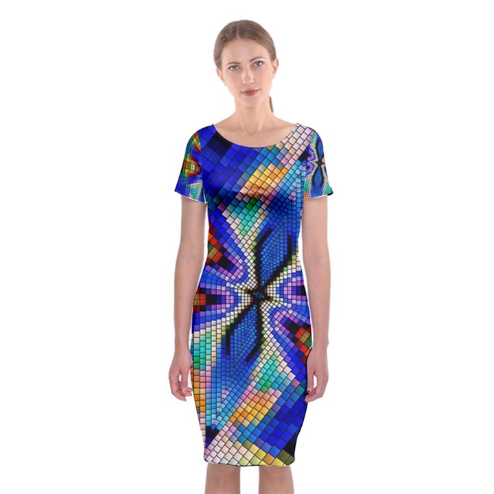 Art Kaleidoscope Meditation Mosaic Classic Short Sleeve Midi Dress