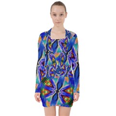 Art Kaleidoscope Meditation Mosaic V-neck Bodycon Long Sleeve Dress by Wegoenart