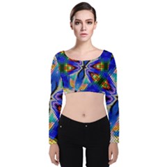 Art Kaleidoscope Meditation Mosaic Velvet Long Sleeve Crop Top by Wegoenart