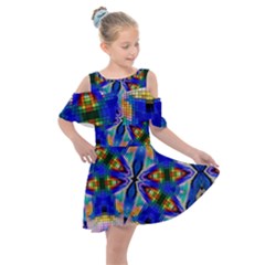 Art Kaleidoscope Meditation Mosaic Kids  Shoulder Cutout Chiffon Dress by Wegoenart