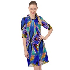 Art Kaleidoscope Meditation Mosaic Long Sleeve Mini Shirt Dress by Wegoenart