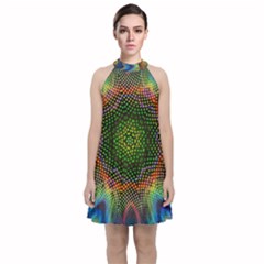 Kaleidoscope Art Unique Design Velvet Halter Neckline Dress  by Wegoenart