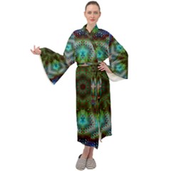 Abstract Art Background Flames Maxi Tie Front Velour Kimono