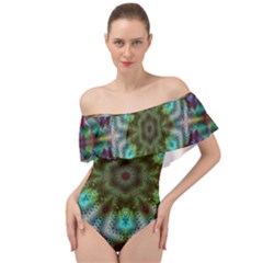 Abstract Art Background Flames Off Shoulder Velour Bodysuit 