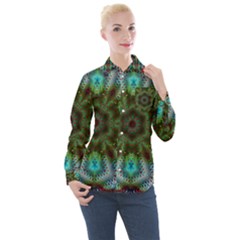 Abstract Art Background Flames Women s Long Sleeve Pocket Shirt