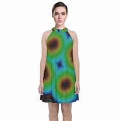 Kaleidoscope Art Unique Design Velvet Halter Neckline Dress  by Wegoenart