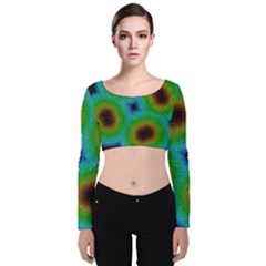 Kaleidoscope Art Unique Design Velvet Long Sleeve Crop Top by Wegoenart