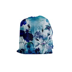 Wonderful Blue Flowers Drawstring Pouch (medium) by FantasyWorld7