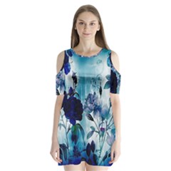 Wonderful Blue Flowers Shoulder Cutout Velvet One Piece by FantasyWorld7