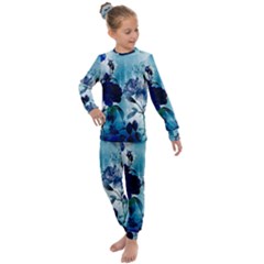 Wonderful Blue Flowers Kids  Long Sleeve Set  by FantasyWorld7