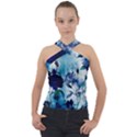 Wonderful Blue Flowers Cross Neck Velour Top View1