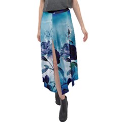 Wonderful Blue Flowers Velour Split Maxi Skirt by FantasyWorld7