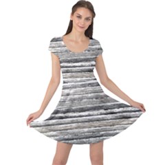 Striped Grunge Print Design Cap Sleeve Dress