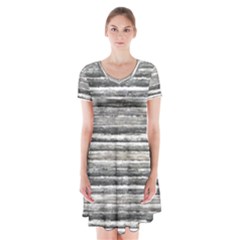 Striped Grunge Print Design Short Sleeve V-neck Flare Dress by dflcprintsclothing