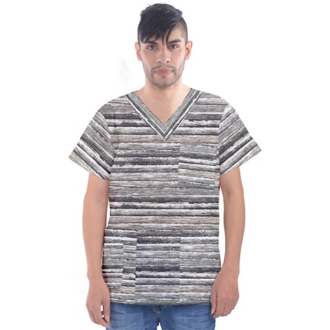 Striped Grunge Print Design Men s V-neck Scrub Top by dflcprintsclothing