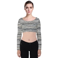 Striped Grunge Print Design Velvet Long Sleeve Crop Top