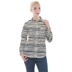 Striped Grunge Print Design Women s Long Sleeve Pocket Shirt