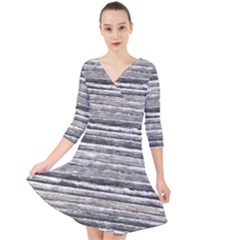 Striped Grunge Print Design Quarter Sleeve Front Wrap Dress