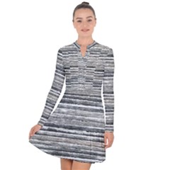 Striped Grunge Print Design Long Sleeve Panel Dress